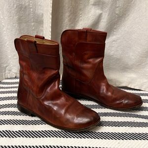 Frye Paige Short Riding Leather Boots Red/Brown Size 10B